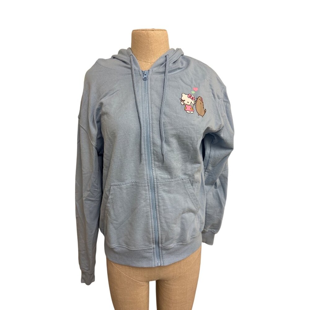 Hello Kitty Pusheen Light Blue Zip-Up Hoodie Sweater Top Japanese Character